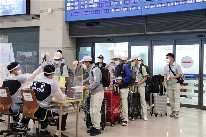 Lao động Việt Nam làm thủ tục nhập cảnh tại sân bay Incheon, Hàn Quốc. Ảnh: TTXVN